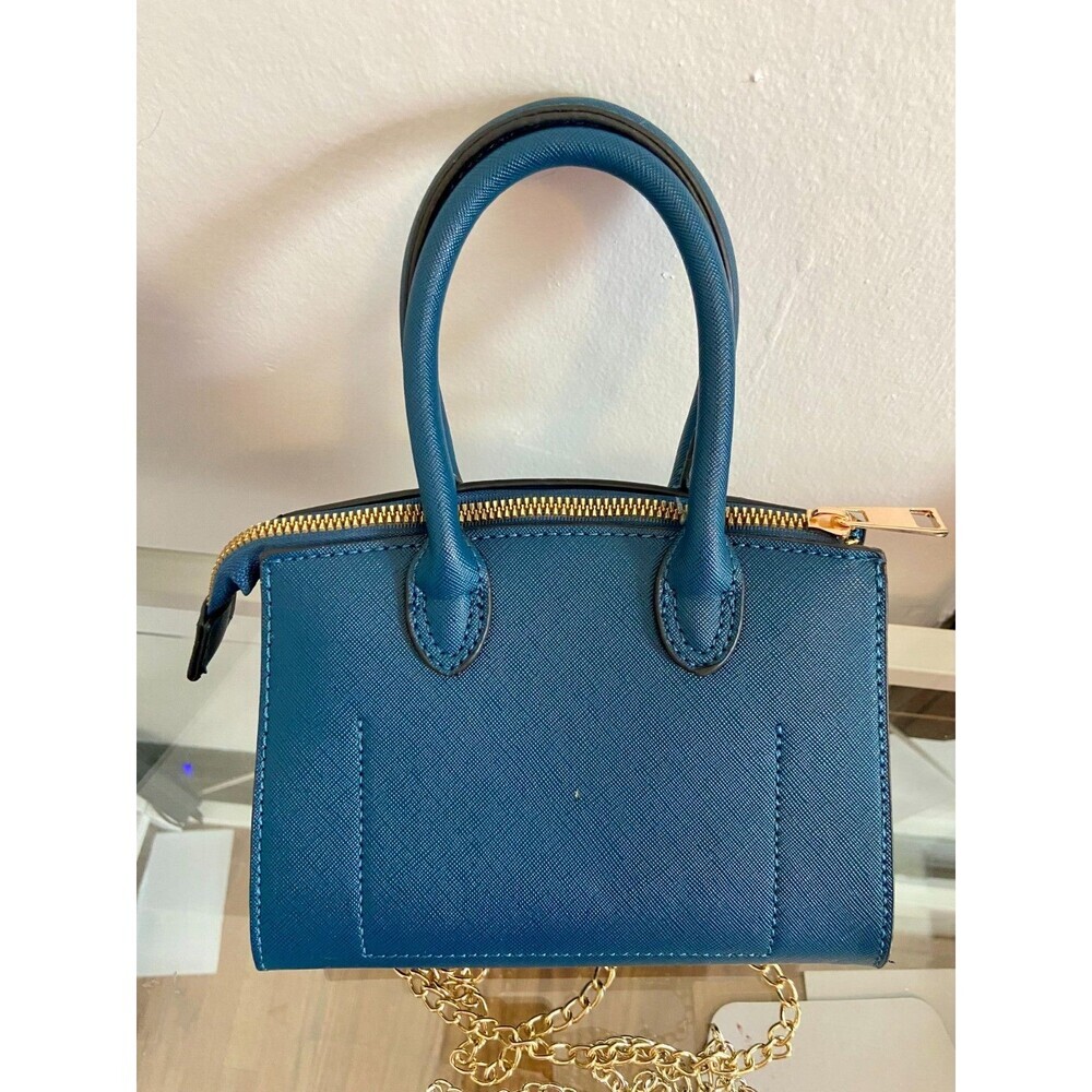 Vegan Leather Blue Crossbody Chain Mini Bag Purse Gold Lock Designer New Strap - Picture 8 of 9